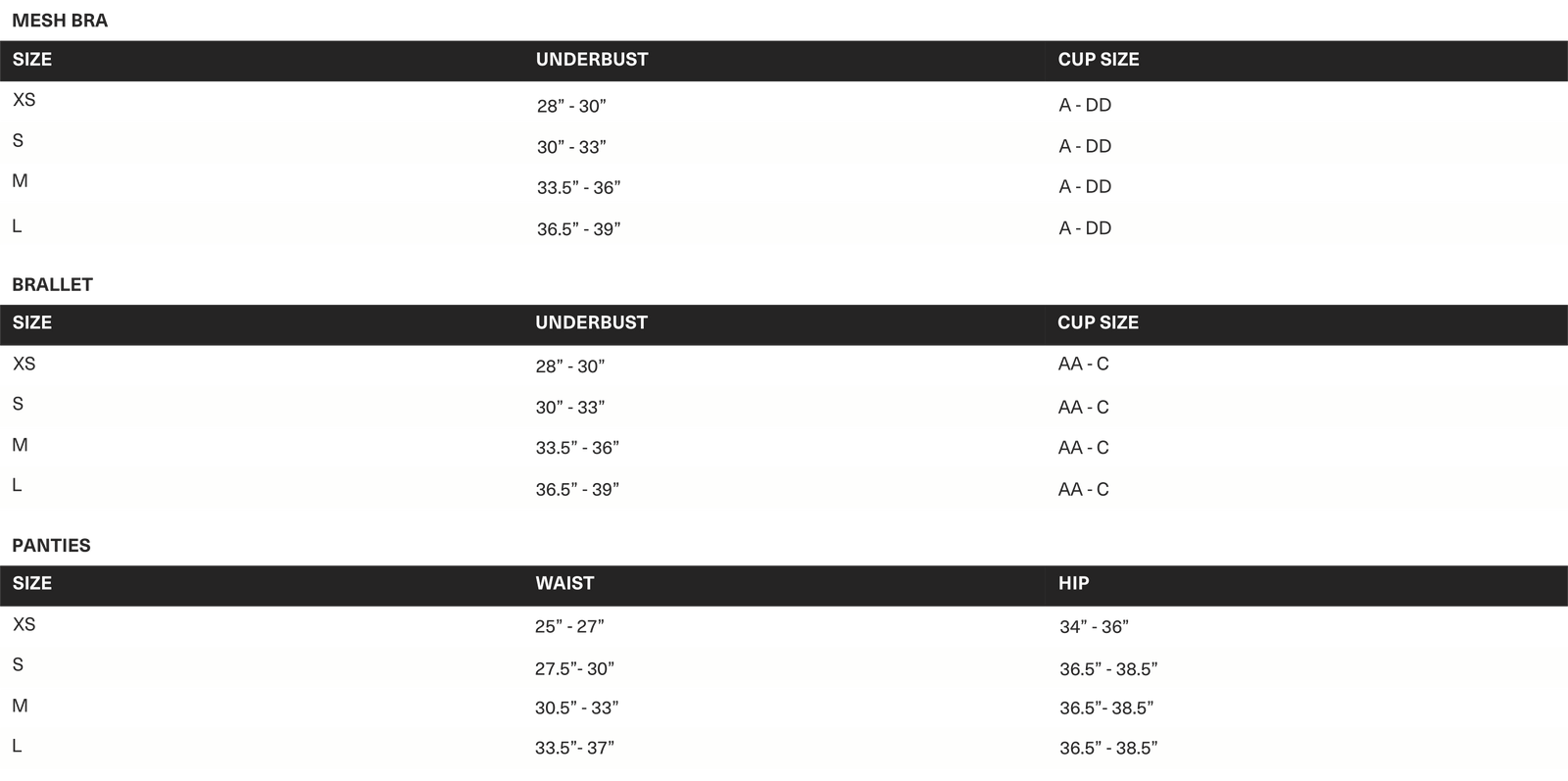 Size Chart size-chart