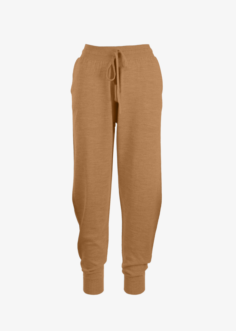 Brown jogger pants on a white background