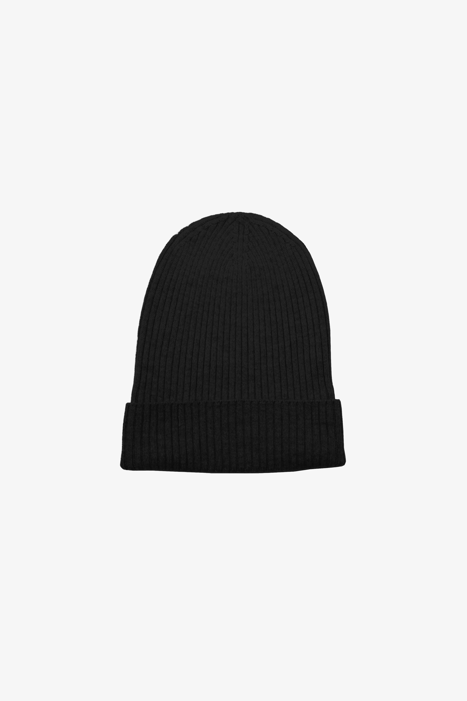 Black beanie hat on a white background